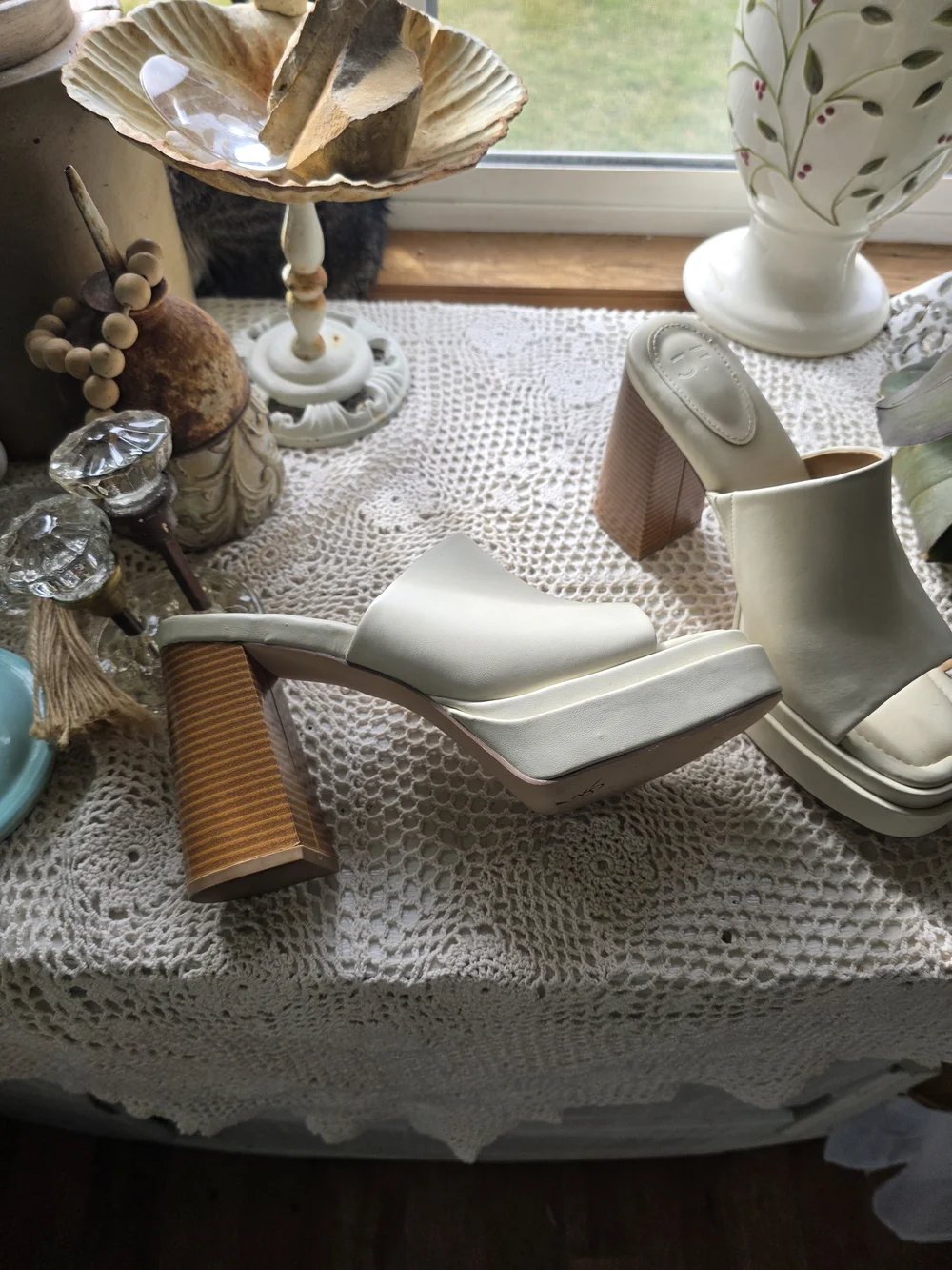 Women’s Off White Platform Mule Heel - Classic Slide Sandal - Picture 8 of 13